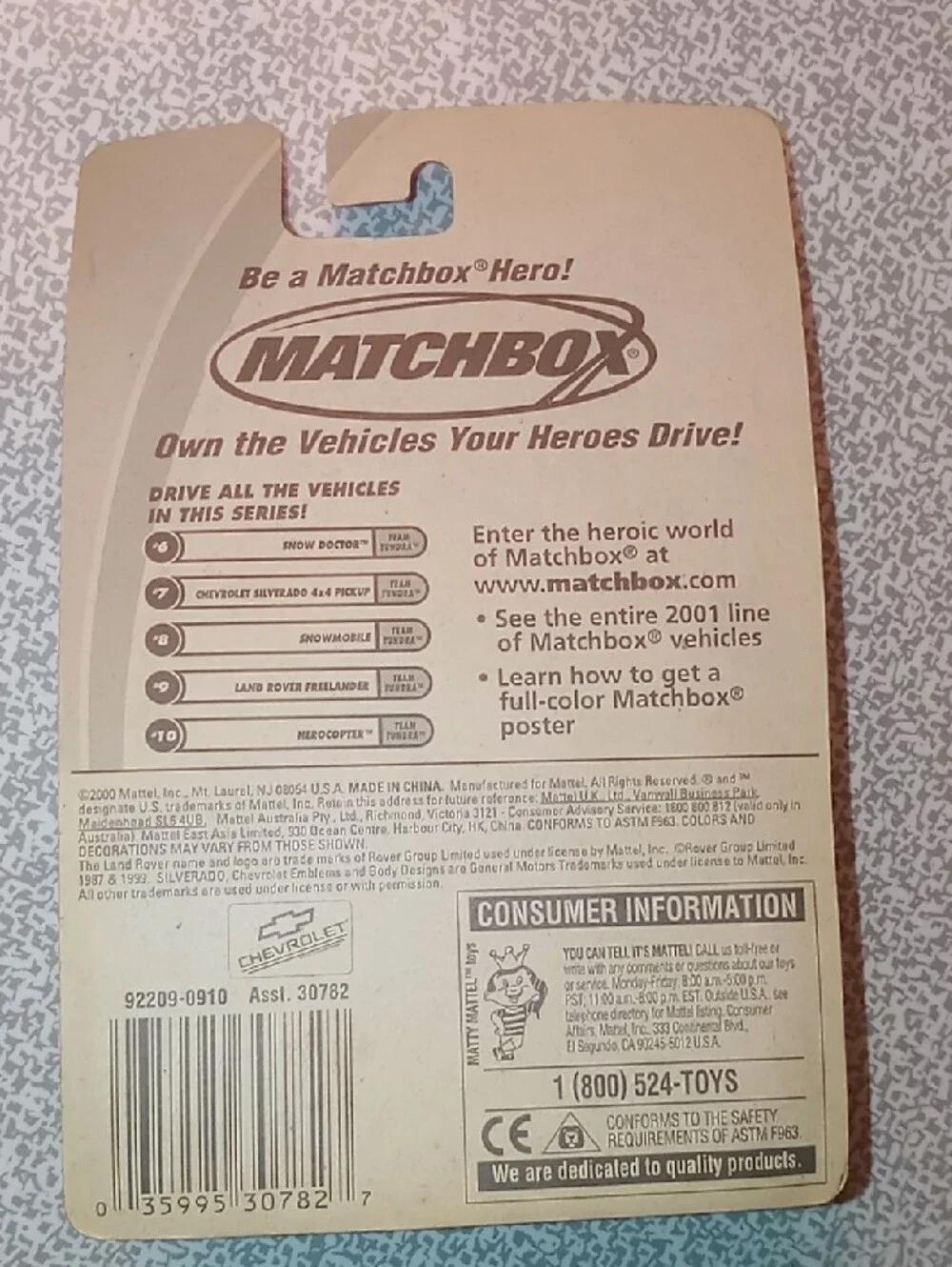 Mattel Wheels Matchbox #7 Chevy Silverado 4x4 Pickup Team Tundra Original Pack